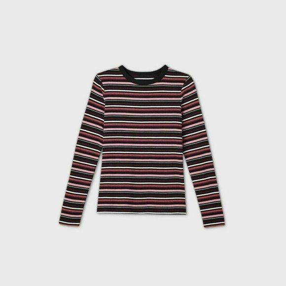 Women's Striped Long Sleeve Fitted T-Shirt - A New Day Black M Bin B - Picture 6 of 6